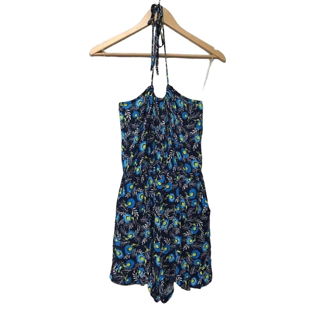 Dina Be Romper Womens Small Halter Floral Blue White Yellow
